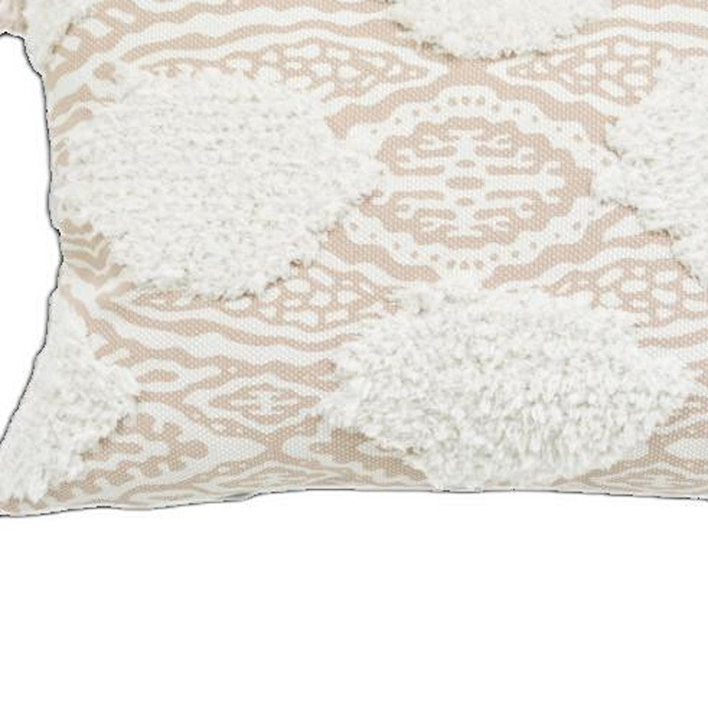 13’ X 18’ Beige And White Ogee Zippered Polyester And Cotton Blend Throw Pillow With Tassels - Accent Throw Pillows