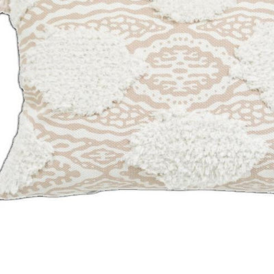 13’ X 18’ Beige And White Ogee Zippered Polyester And Cotton Blend Throw Pillow With Tassels - Accent Throw Pillows