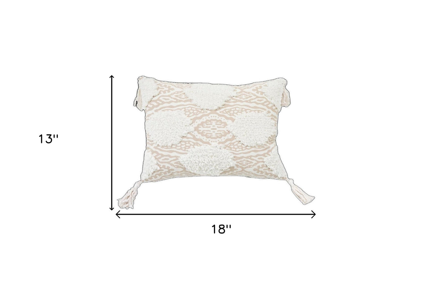 13’ X 18’ Beige And White Ogee Zippered Polyester And Cotton Blend Throw Pillow With Tassels - Accent Throw Pillows