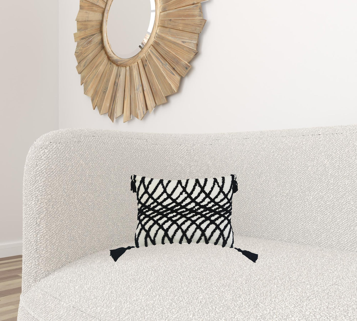 13’ X 18’ Black And White Geometric Zippered Polyester And Cotton Blend Throw Pillow With Tassels - Accent Throw Pillows