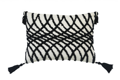 13’ X 18’ Black And White Geometric Zippered Polyester And Cotton Blend Throw Pillow With Tassels - Accent Throw Pillows