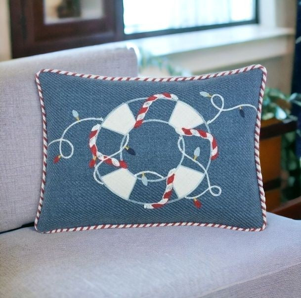 13’ X 18’ Blue Red And White Coastal Christmas Throw Pillow - Accent Throw Pillows