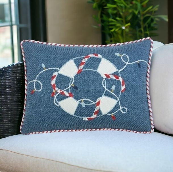 13’ X 18’ Blue Red And White Coastal Christmas Throw Pillow - Accent Throw Pillows