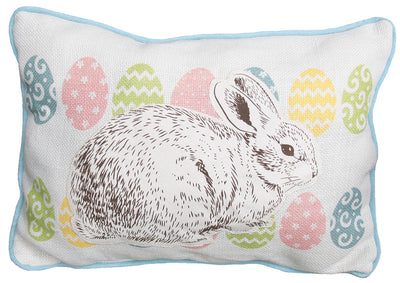 13’ X 18’ Blue and White Rabbit Easter Easter Bunny Jute Pillow With Applique - Accent Throw Pillows