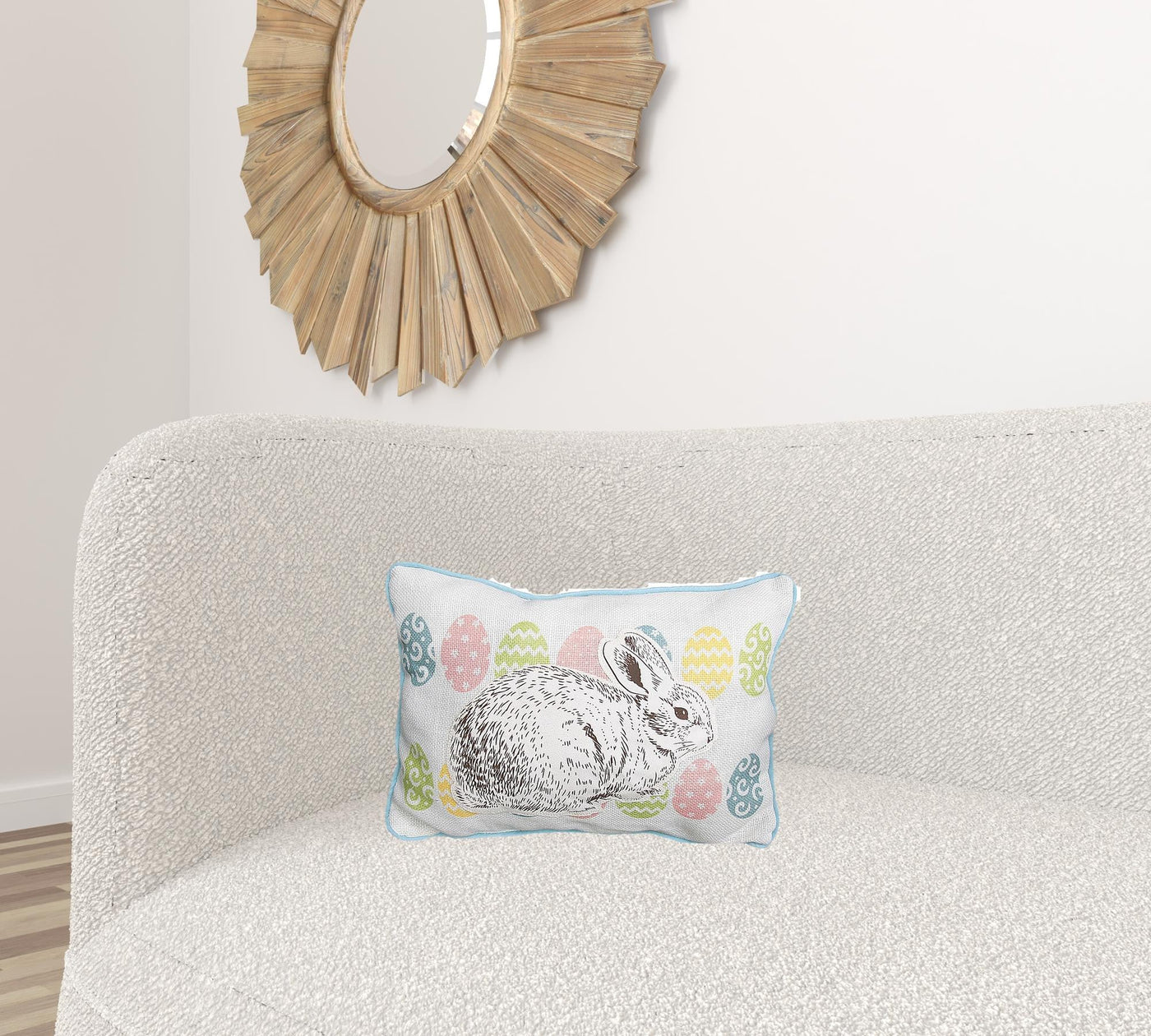 13’ X 18’ Blue and White Rabbit Easter Easter Bunny Jute Pillow With Applique - Accent Throw Pillows