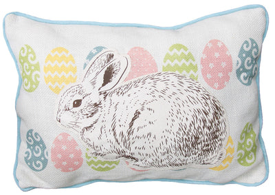 13’ X 18’ Blue and White Rabbit Easter Easter Bunny Jute Pillow With Applique - Accent Throw Pillows