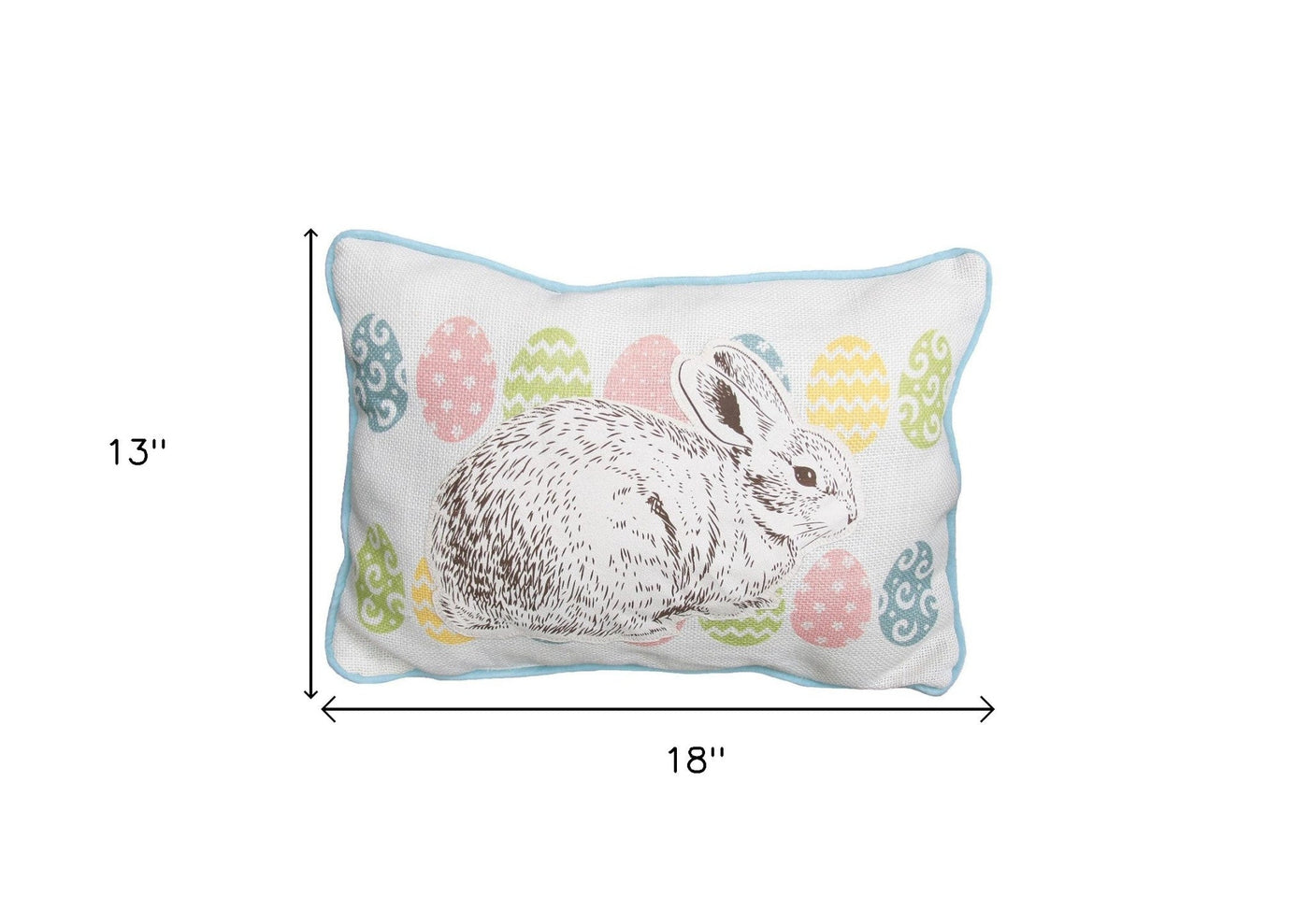 13’ X 18’ Blue and White Rabbit Easter Easter Bunny Jute Pillow With Applique - Accent Throw Pillows