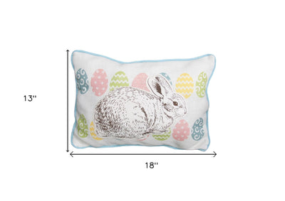 13’ X 18’ Blue and White Rabbit Easter Easter Bunny Jute Pillow With Applique - Accent Throw Pillows