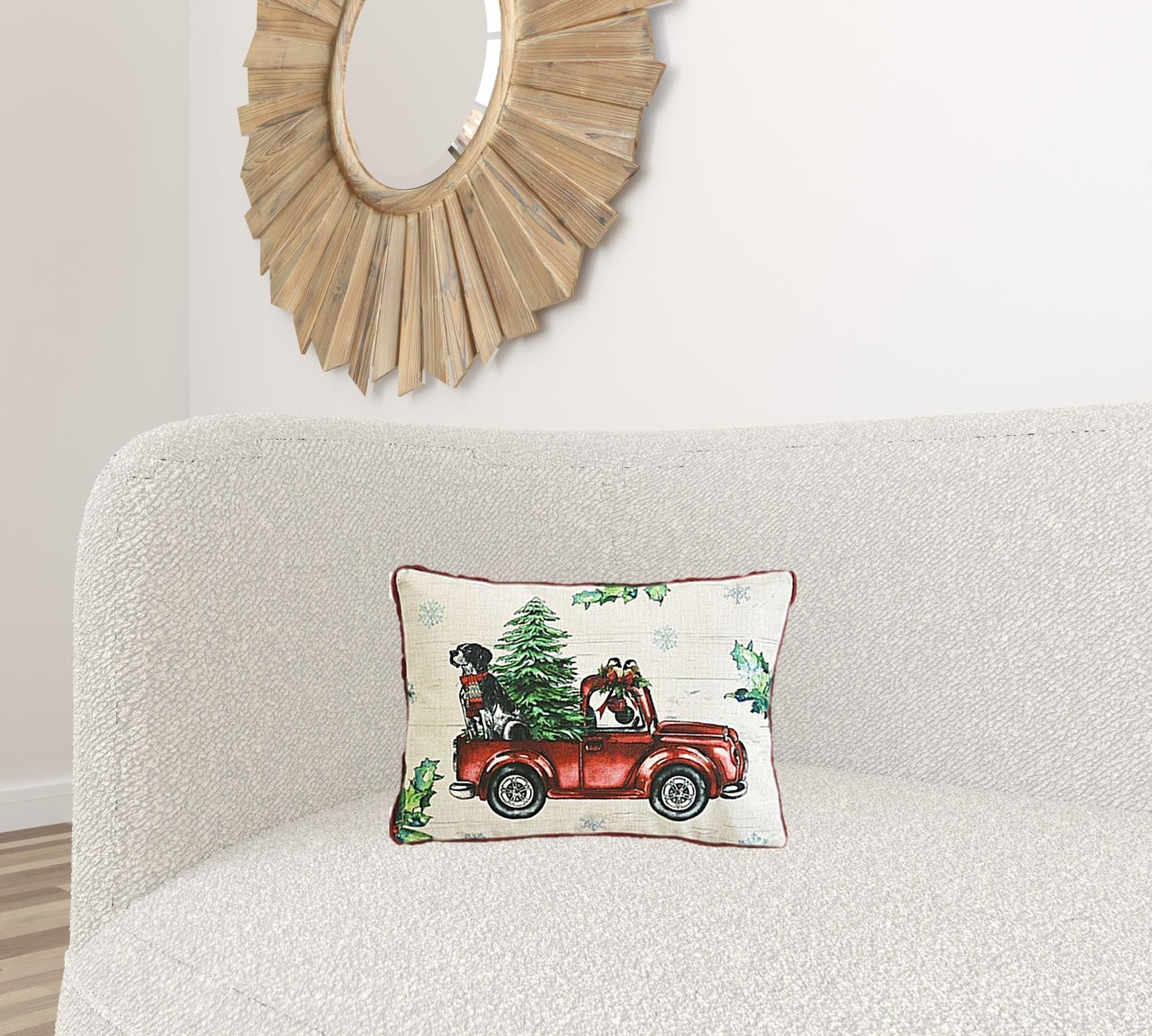 13’ X 18’ Dog Red Truck and Christmas Tree Throw Pillow - Accent Throw Pillows