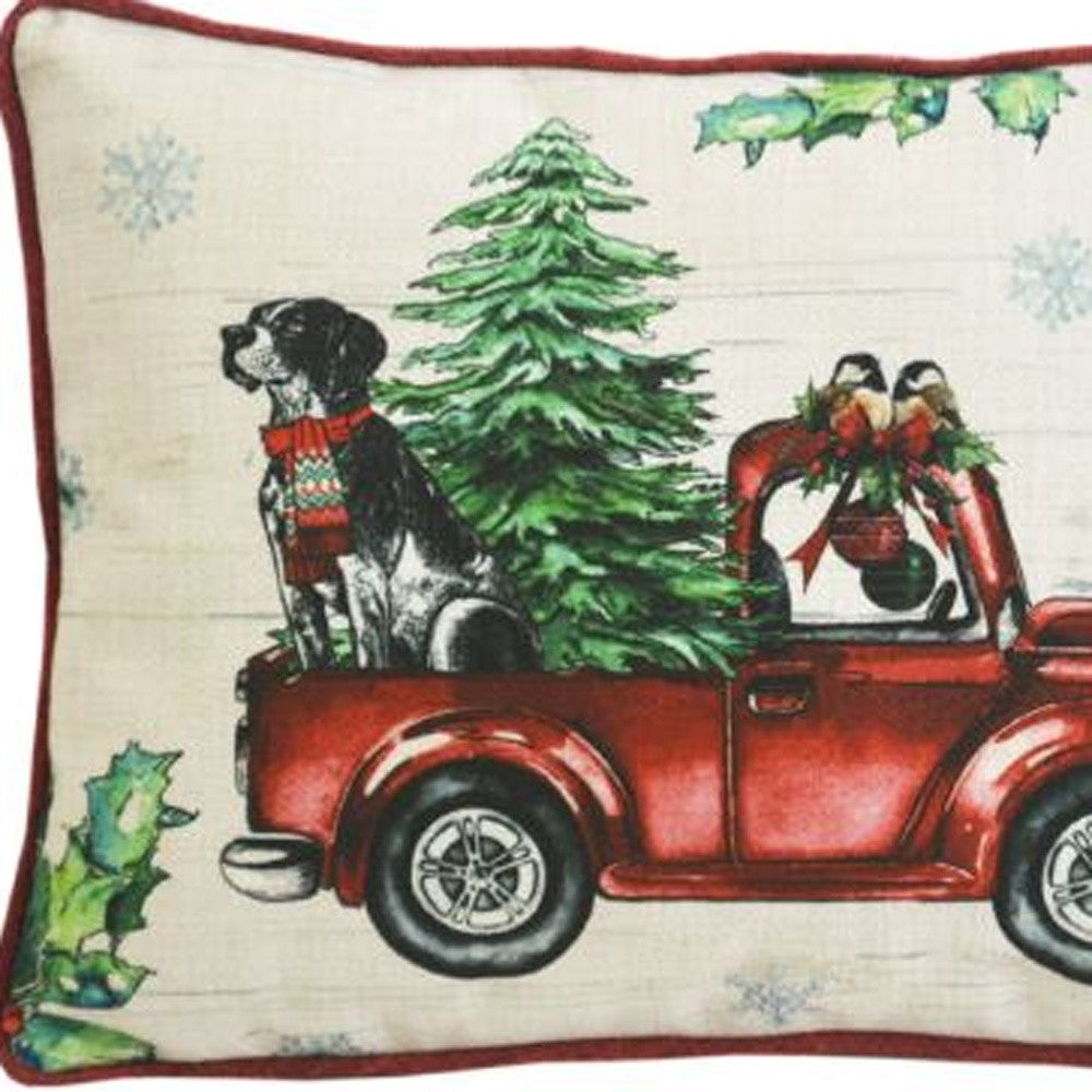 13’ X 18’ Dog Red Truck and Christmas Tree Throw Pillow - Accent Throw Pillows