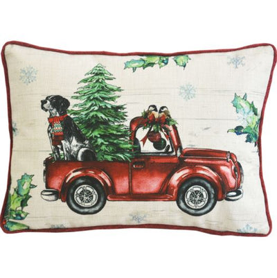 13’ X 18’ Dog Red Truck and Christmas Tree Throw Pillow - Accent Throw Pillows