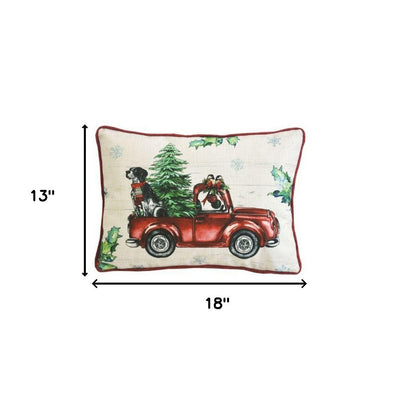 13’’ X 18’’ Dog Red Truck and Christmas Tree Throw Pillow - Accent Throw Pillows