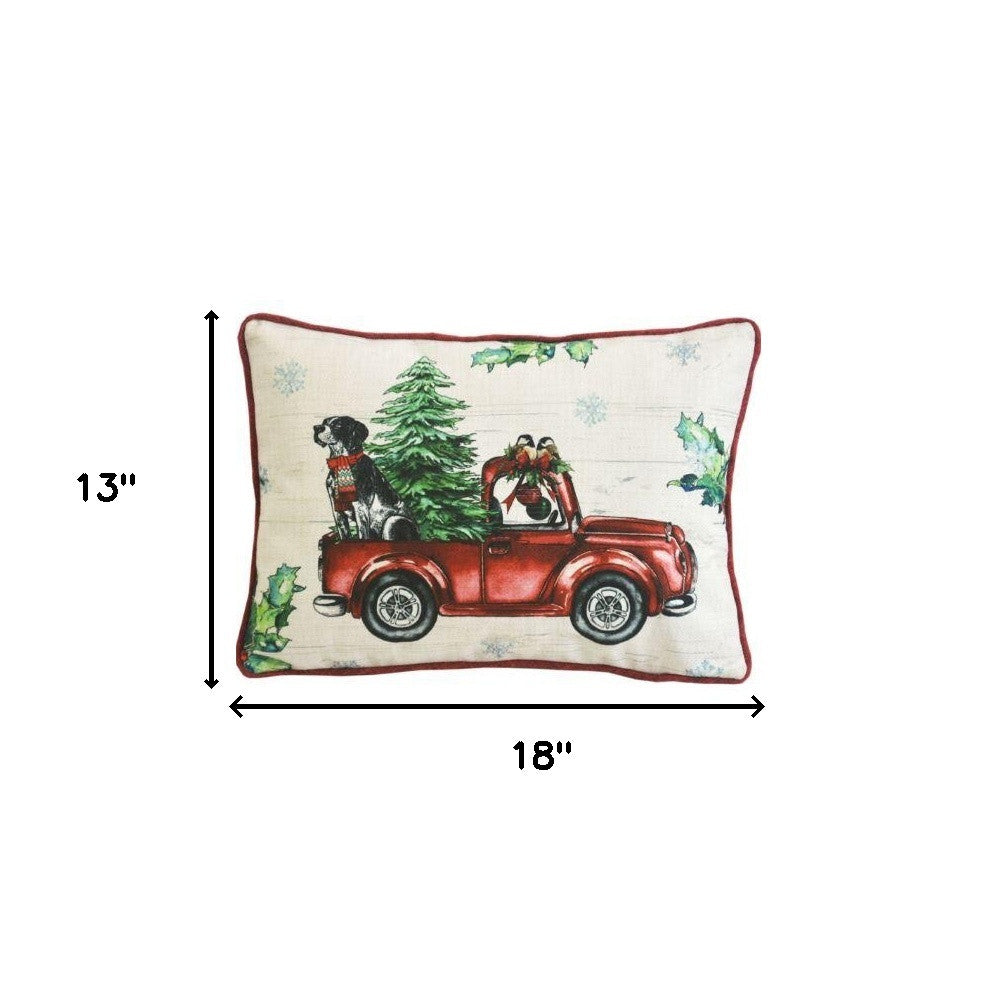 13’ X 18’ Dog Red Truck and Christmas Tree Throw Pillow - Accent Throw Pillows