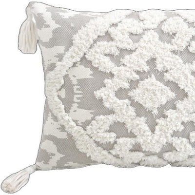 13’ X 18’ Grey And White Damask Zippered Polyester And Cotton Blend Throw Pillow With Tassels - Accent Throw Pillows