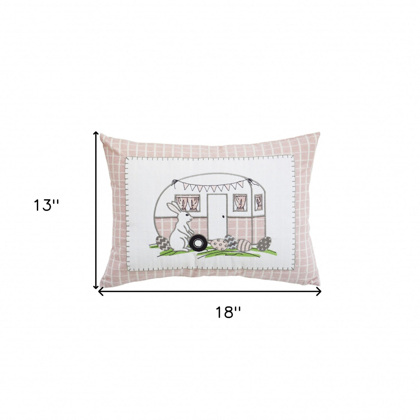 13’’ X 18’’ Light Pink Checkered Easter Eggs Bunny Camper Throw Pillow - Accent Throw Pillows