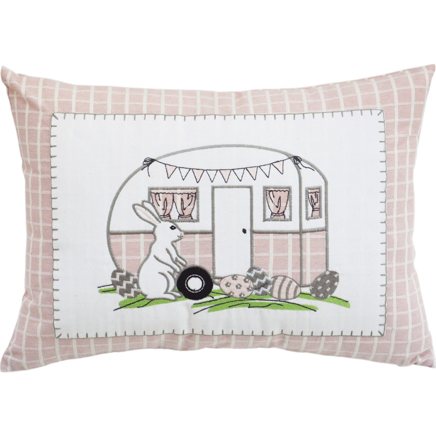 13’ X 18’ Light Pink Checkered Easter Eggs Bunny Camper Throw Pillow - Accent Throw Pillows