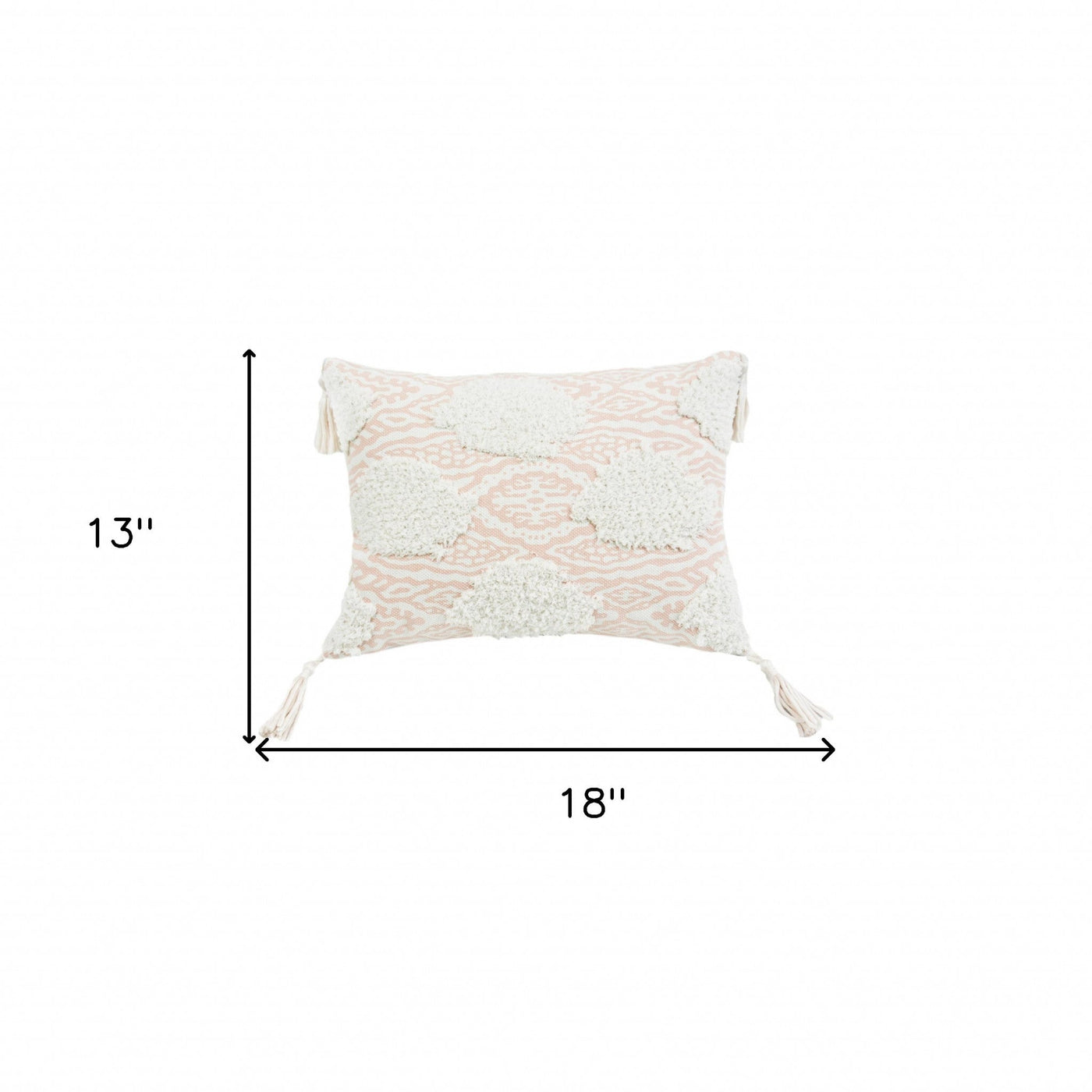 13’ X 18’ Peach And White Ogee Zippered Polyester And Cotton Blend Throw Pillow With Tassels - Accent Throw Pillows