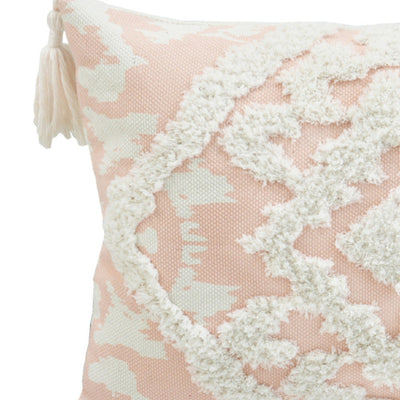 13’ X 18’ Peach And White Damask Zippered Polyester And Cotton Blend Throw Pillow With Tassels - Accent Throw Pillows