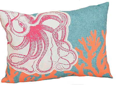 13’ X 18’ Red Orange Octopus Coastal Polyester Pillow With Applique - Accent Throw Pillows