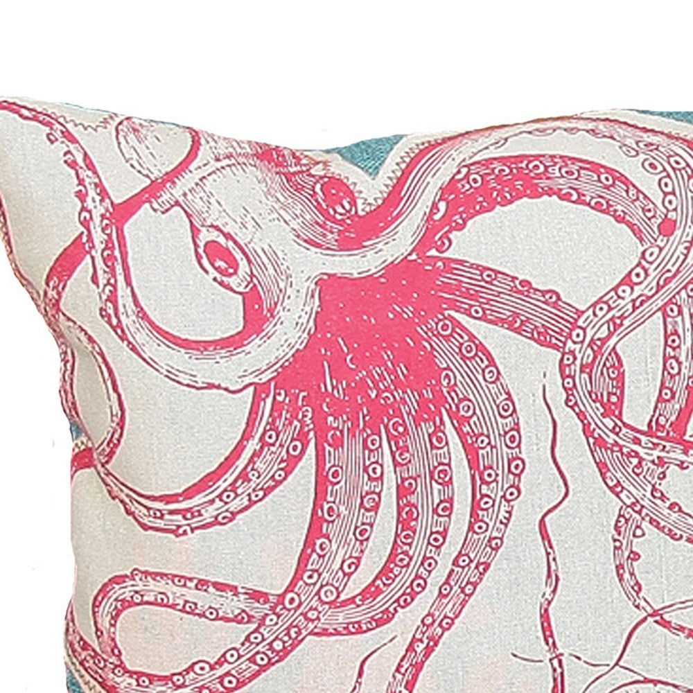 13’ X 18’ Red Orange Octopus Coastal Polyester Pillow With Applique - Accent Throw Pillows