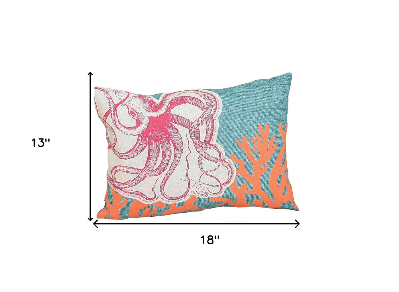 13’ X 18’ Red Orange Octopus Coastal Polyester Pillow With Applique - Accent Throw Pillows