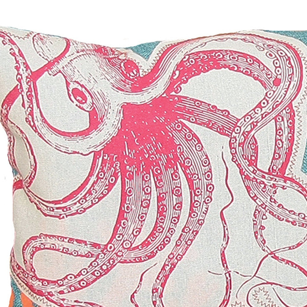 13’ X 18’ Red Orange Octopus Coastal Polyester Pillow With Applique - Accent Throw Pillows