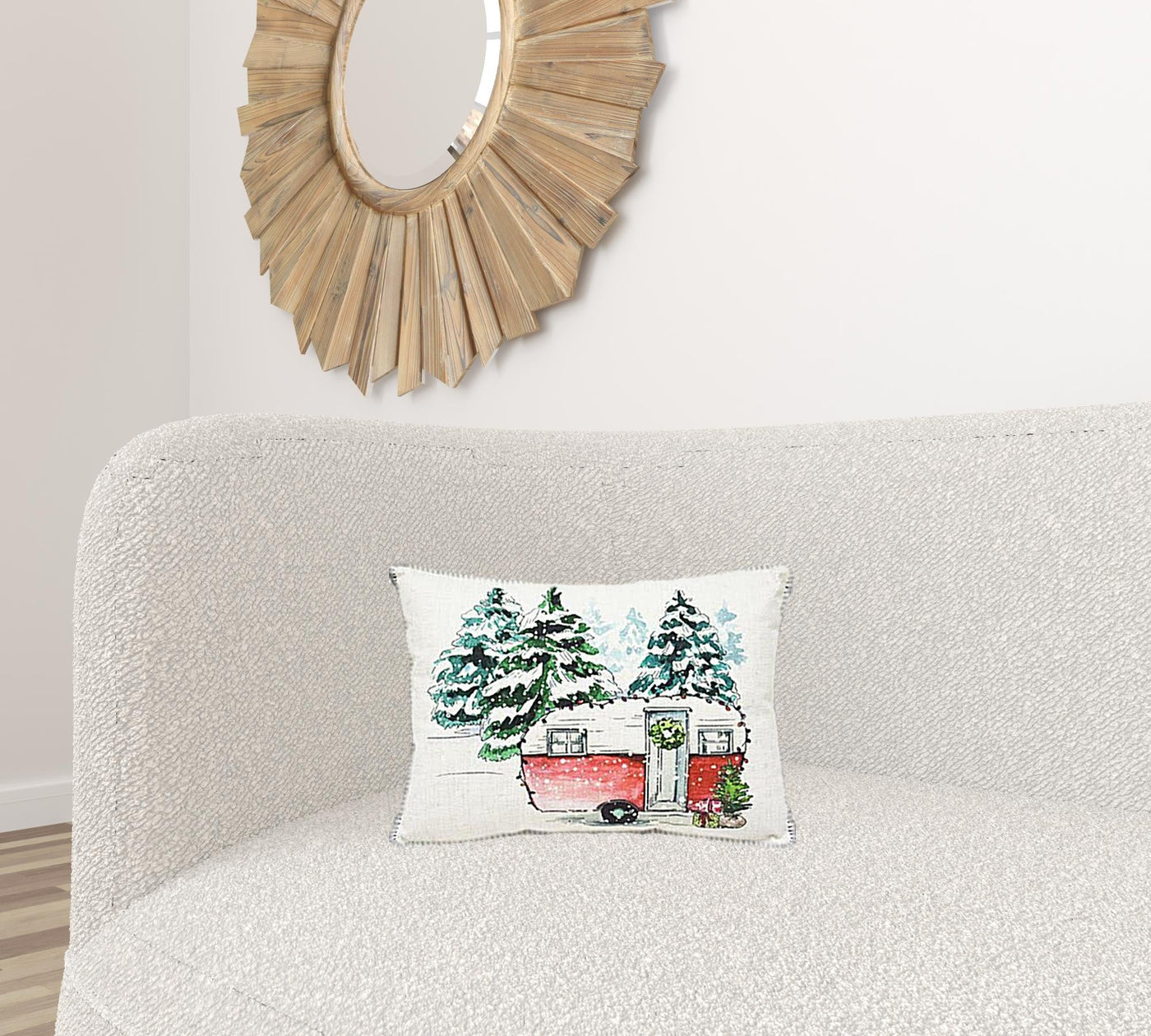 13’’ X 18’’ White Green And Red Zippered Polyester Christmas Holiday Van Throw Pillow - Accent Throw Pillows