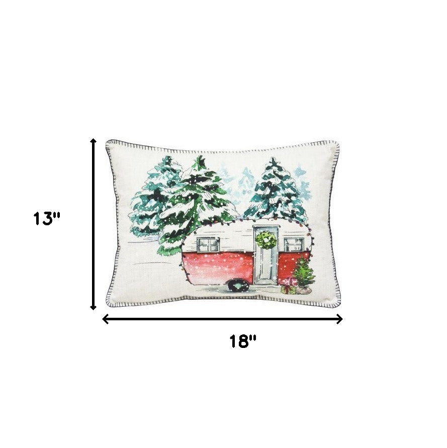 13’ X 18’ White Green And Red Zippered Polyester Christmas Holiday Van Throw Pillow - Accent Throw Pillows