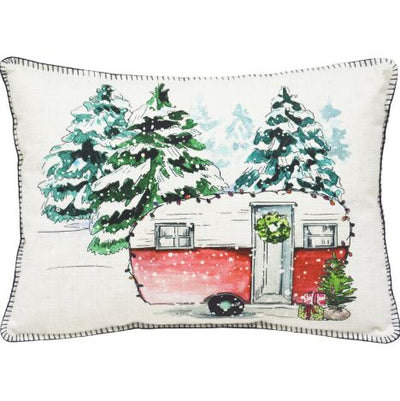 13’’ X 18’’ White Green And Red Zippered Polyester Christmas Holiday Van Throw Pillow - Accent Throw Pillows