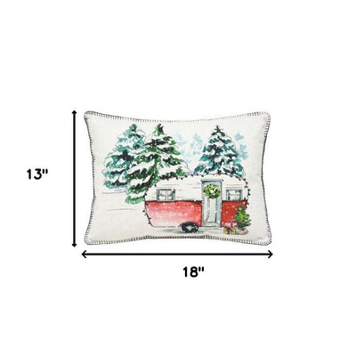 13’’ X 18’’ White Green And Red Zippered Polyester Christmas Holiday Van Throw Pillow - Accent Throw Pillows