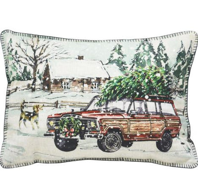 13’’ X 18’’ White Green Black And Red Zippered Polyester Christmas Holiday Van Throw Pillow - Accent Throw Pillows