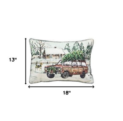 13’’ X 18’’ White Green Black And Red Zippered Polyester Christmas Holiday Van Throw Pillow - Accent Throw Pillows