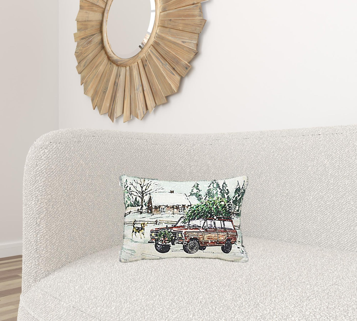 13’’ X 18’’ White Green Black And Red Zippered Polyester Christmas Holiday Van Throw Pillow - Accent Throw Pillows