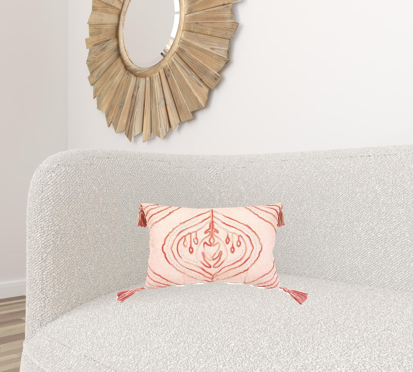 13’’ X 20’’ Coral Abstract Zippered Polyester Throw Pillow With Tassels - Accent Throw Pillows