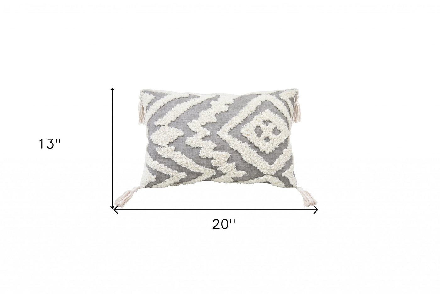 13’’ X 20’’ Grey And White Abstract Zippered Polyester Throw Pillow With Tassels - Accent Throw Pillows