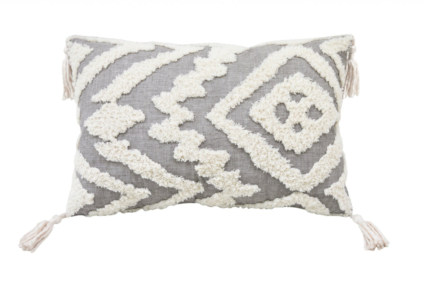 13’ X 20’ Grey And White Abstract Zippered Polyester Throw Pillow With Tassels - Accent Throw Pillows