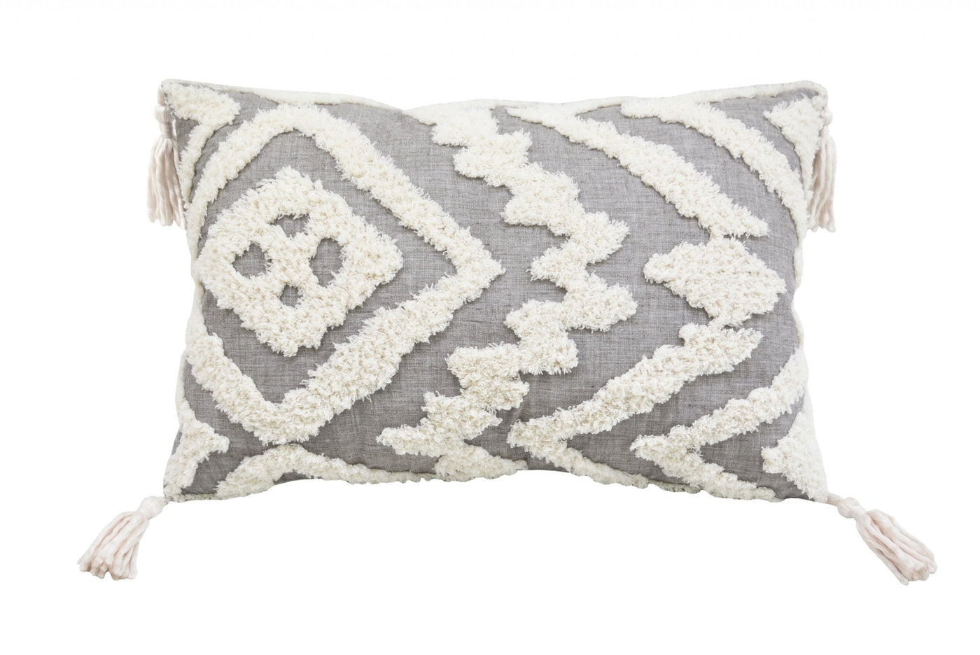 13’ X 20’ Grey And White Abstract Zippered Polyester Throw Pillow With Tassels - Accent Throw Pillows