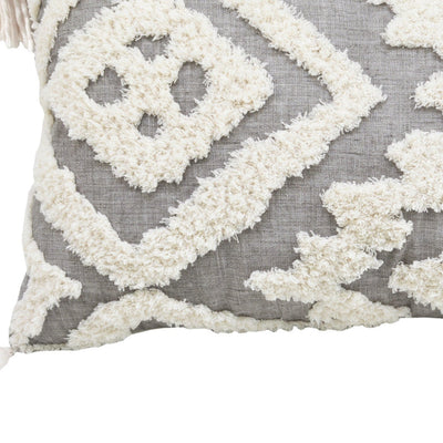 13’ X 20’ Grey And White Abstract Zippered Polyester Throw Pillow With Tassels - Accent Throw Pillows