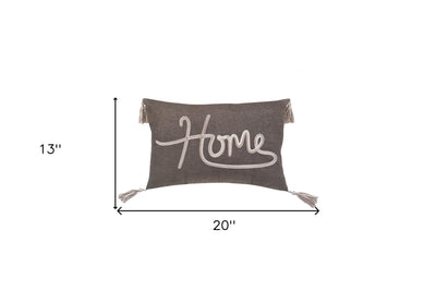 13’ X 20’ GreyTaupe And White Text Zippered Polyester Throw Pillow With Tassels - Accent Throw Pillows