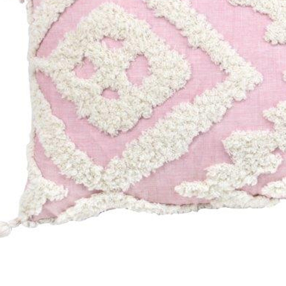 13’’ X 20’’ Pink and White Textural Abstract Throw Pillow with Tassels - Accent Throw Pillows