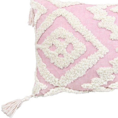 13’’ X 20’’ Pink and White Textural Abstract Throw Pillow with Tassels - Accent Throw Pillows