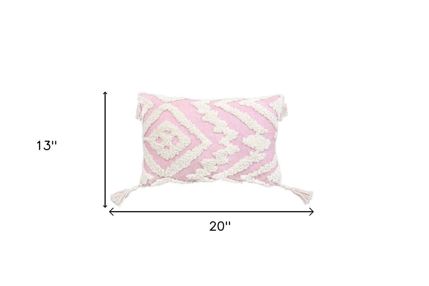 13’’ X 20’’ Pink and White Textural Abstract Throw Pillow with Tassels - Accent Throw Pillows