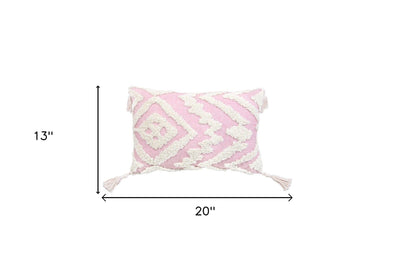 13’’ X 20’’ Pink and White Textural Abstract Throw Pillow with Tassels - Accent Throw Pillows