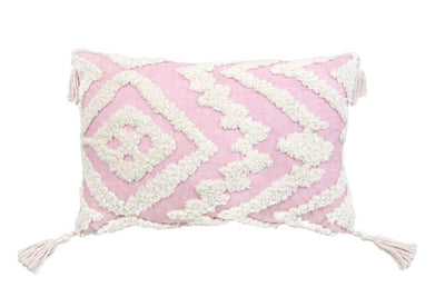 13’ X 20’ Pink and White Textural Abstract Throw Pillow with Tassels - Accent Throw Pillows