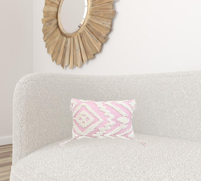 13’ X 20’ Pink and White Textural Abstract Throw Pillow with Tassels - Accent Throw Pillows