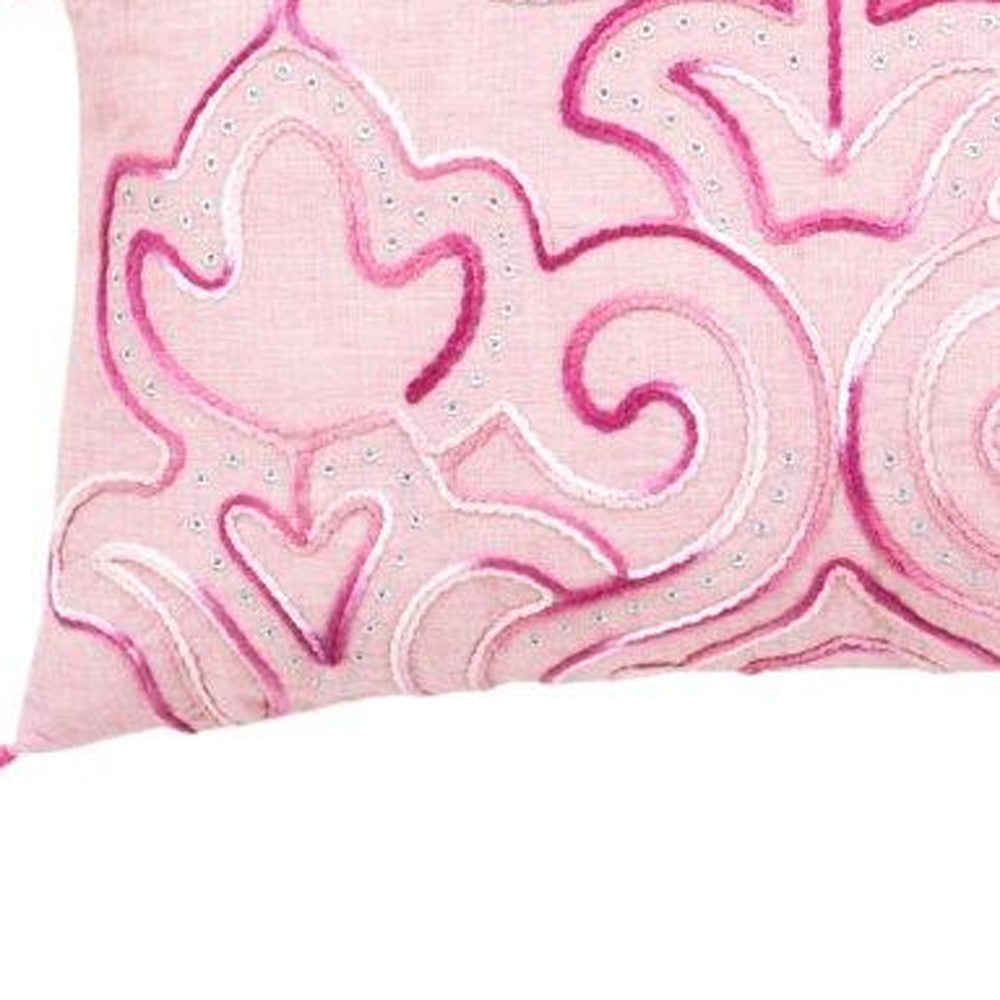 13’ X 20’ Pink Embroidered Damask Throw Pillow With Tassels - Accent Throw Pillows