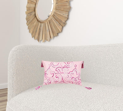 13’ X 20’ Pink Embroidered Damask Throw Pillow With Tassels - Accent Throw Pillows