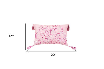 13’’ X 20’’ Pink Embroidered Damask Throw Pillow With Tassels - Accent Throw Pillows