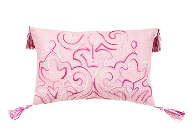 13’ X 20’ Pink Embroidered Damask Throw Pillow With Tassels - Accent Throw Pillows