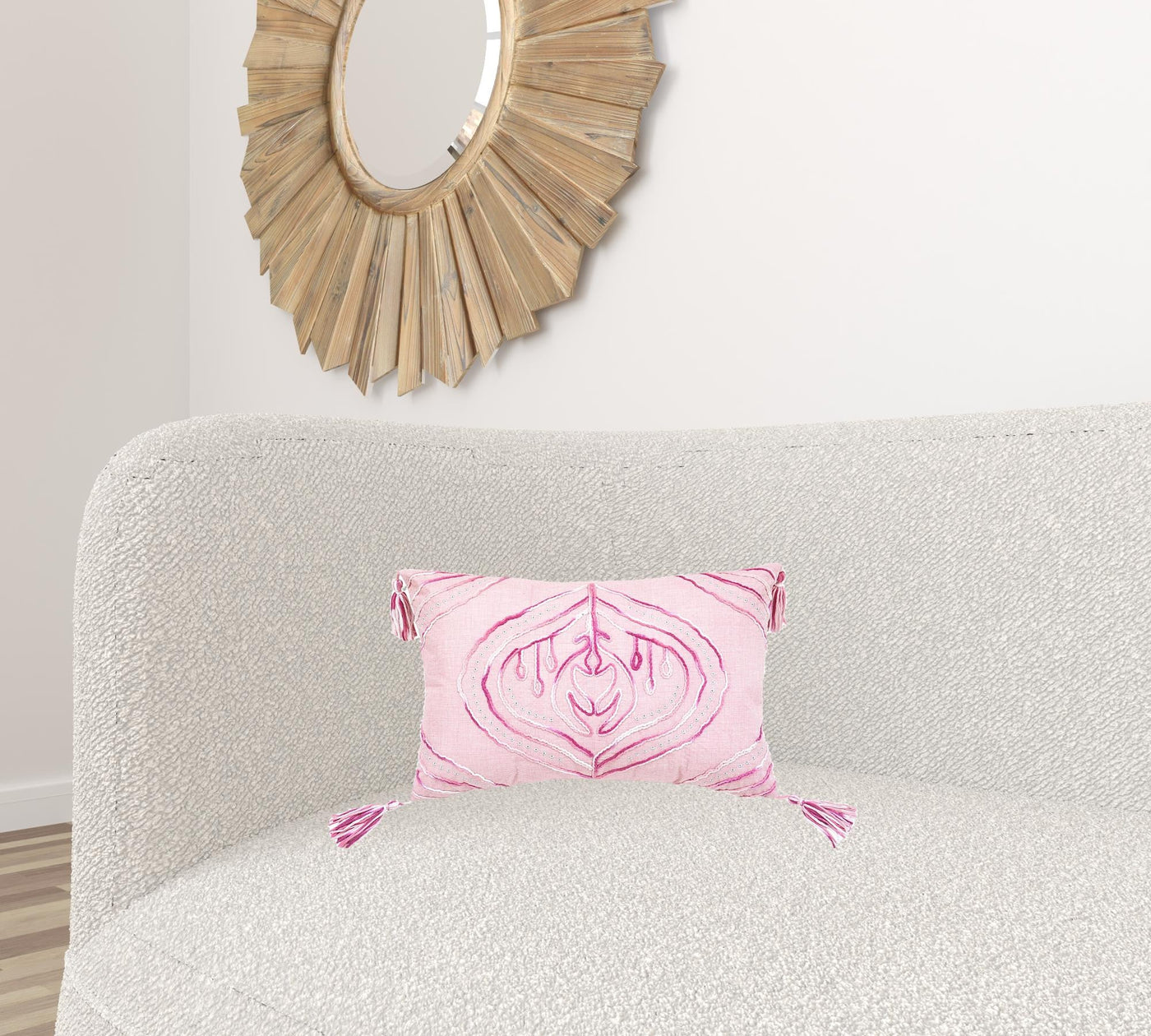 13’’ X 20’’ Pink White And Silver Abstract Zippered Polyester Throw Pillow With Tassels - Accent Throw Pillows